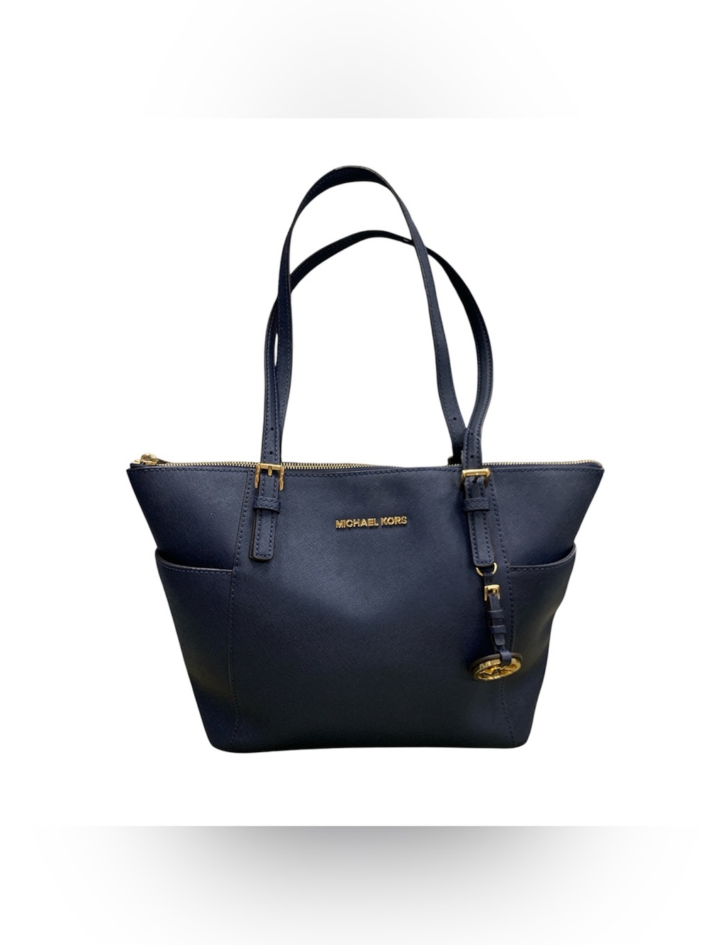 Michael Kors Navy Saffiano Leather Tote with Gold Accents
